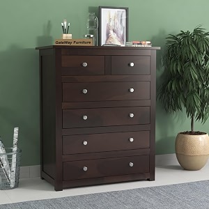 gateway furniture contemporary sheesham wood wooden chest of drawers - 6 drawer storage solution carter walnut finish