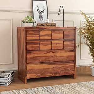 gateway furniture handcrafted sheesham wood wooden 10-drawer chest of drawers and dresser organize in style daniel honey finish