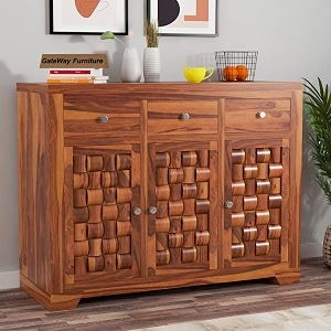 gateway furniture handcrafted sheesham wood chest of drawers storage with 3 drawers and 3 shelves sideboard cabinet dresser for elegant living room storage ryanhoney finish