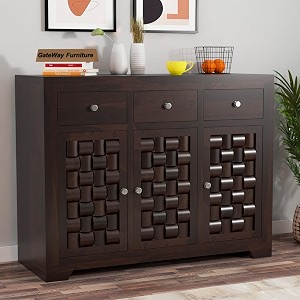 gateway furniture handcrafted sheesham wood chest of drawers storage with 3 drawers and 3 shelves sideboard cabinet dresser for elegant living room storage ryanwalnut finish