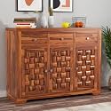 GateWay Furniture Handcrafted Sheesham Wood Chest of Drawers Storage with 3 Drawers and 3 Shelves Sideboard Cabinet Dresser for Elegant Living Room Storage (Ryan,Honey Finish)