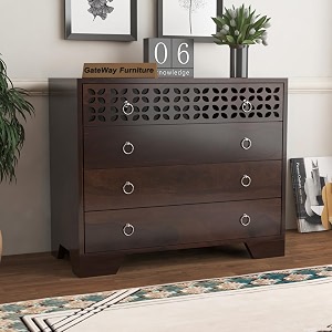 gateway furniture solid sheesham wood wooden chest of drawers with 4-drawer storage asher walnut finish