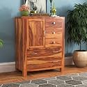 GateWay Furniture Rustic 5-Drawer Wooden Chest of Drawers and Dresser with Shelf - Handcrafted from Solid Sheesham Wood (Jackson, Honey Finish)