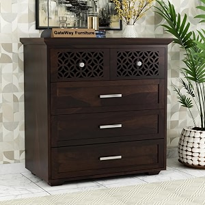gateway furniture rustic sheesham wood wooden chest of drawers with 5 drawers - walnut finish for living room storage matthewwalnut finish
