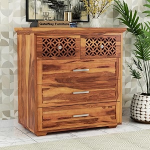 gateway furniture rustic sheesham wood wooden chest of drawers with 5 drawers - honey finish for living room storage matthewhoney finish