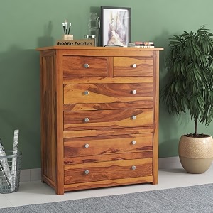gateway furniture sheesham wood wooden chest of drawers with 6 spacious drawers for living room storage carter honey finish