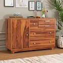 GateWay Furniture Sheesham Wood Wooden Chest of Drawers: 4 Drawers &amp; 3 Shelves Sideboard Dresser with Ample Storage Space (Nathan, Honey Finish)