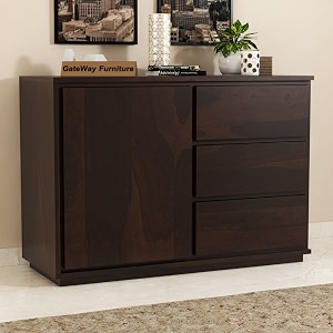 gateway furniture sheesham wood wooden 3-drawer and 2-shelf chest of drawers wooden for living room storage owenwalnut finish