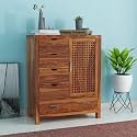 GateWay Furniture Solid Sheesham Wood 5-Drawer Wooden Chest of Drawers with 2-Shelf Storage - Elegant and Spacious Dresser for Your Home (Elias, Honey Finish)