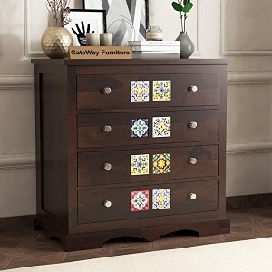 gateway furniture solid sheesham wood wooden handcrafted chest of drawers with 4 drawers - versatile storage solution for multipurpose use liamwalnut finish