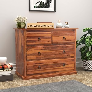 gateway furniture solid sheesham wood chest of drawers with 4-drawer storage scott honey finish