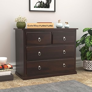 gateway furniture solid sheesham wood chest of drawers with 4-drawer storage scott walnut finish