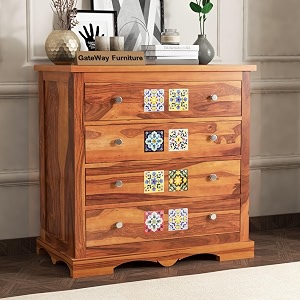 gateway furniture solid sheesham wood wooden handcrafted chest of drawers with 4 drawers - versatile storage solution for multipurpose use liamhoney finish