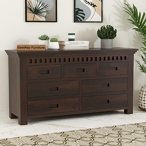 gateway furniture solid sheesham wood wooden chest of drawers with 7 drawer storage - multipurpose storage dresser cabinet rack for bedroom home living room william walnut finish