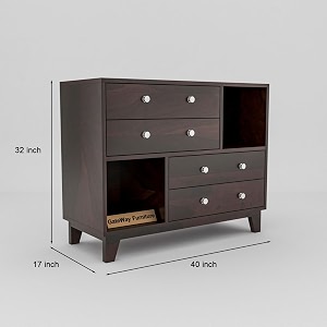 gateway furniture solid sheesham wood chest of drawers with 4 drawers and 2 shelf storage wooden dresser for bedroom hall living room elijahwalnut finish