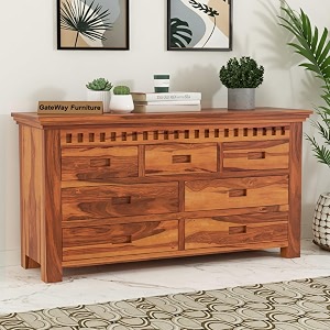 gateway furniture solid sheesham wood wooden chest of drawers with 7 drawer storage  multipurpose storage cabinet rack for bedroom home living room williamhoney finish