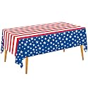 Gatherfun 4th of July Tablecloth Disposable Plastic Waterproof Table Cover for Veterans Day Election Day Independence Day American Flag Patriotic Party Decorations 3PCS 54 X 108 inch