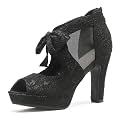 GATUXUS Open Toe Women Platform High Heel Shoes Bows Strappy Sandals