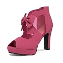 GATUXUS Open Toe Women Platform High Heel Shoes Bows Strappy Sandals