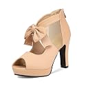 GATUXUS Open Toe Women Platform High Heel Shoes Bows Strappy Sandals