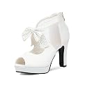 GATUXUS Open Toe Women Platform High Heel Shoes Bows Strappy Sandals
