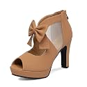 GATUXUS Open Toe Women Platform High Heel Shoes Bows Strappy Sandals