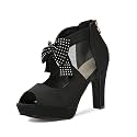 GATUXUS Open Toe Women Platform High Heel Shoes Bows Strappy Sandals