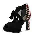 GATUXUS Open Toe Women Platform High Heel Shoes Bows Strappy Sandals