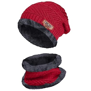 men39s and women39s winter woollen cap with neck scarf red free size