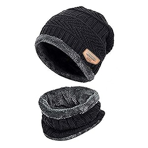 men39s and women39s winter woollen cap with neck scarf black free size-pack of 1