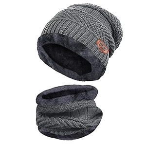 men39s and women39s winter woollen cap with neck scarf grey free size