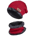 Men's and Women's Winter Woollen Cap with Neck Scarf (Red, Free Size)