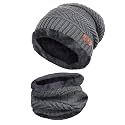 Men's and Women's Winter Woollen Cap with Neck Scarf (Grey, Free Size)