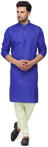 gaurilaxmi enterprise solid cotton blend straight kurta for men blue
