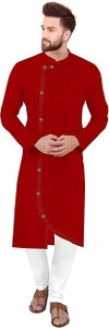 gaurilaxmi enterprise solid cotton blend straight kurta for men red