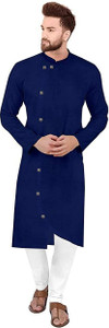 gaurilaxmi enterprise solid cotton blend straight kurta for men dark blue