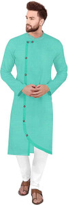 gaurilaxmi enterprise solid cotton blend straight kurta for men light green