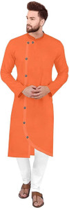 gaurilaxmi enterprise solid cotton blend straight kurta for men orange