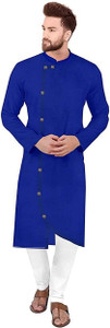gaurilaxmi enterprise solid cotton blend straight kurta for men blue