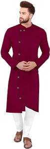 gaurilaxmi enterprise solid cotton blend straight kurta for men maroon