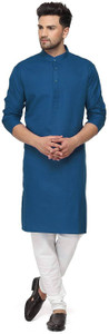 gaurilaxmi enterprise solid cotton blend straight kurta for men dark blue