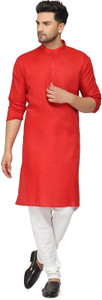 gaurilaxmi enterprise solid cotton blend straight kurta for men red