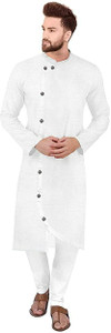 gaurilaxmi enterprise solid cotton blend straight kurta for men white