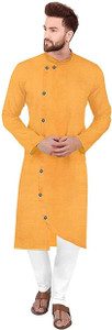 gaurilaxmi enterprise solid cotton blend straight kurta for men yellow
