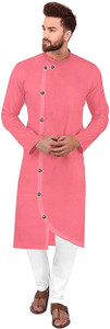 gaurilaxmi enterprise solid cotton blend straight kurta for men pink