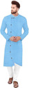 GauriLaxmi Enterprise Solid Cotton Blend Straight Kurta for Men (Light Blue)