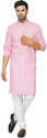 GauriLaxmi Enterprise Solid Cotton Blend Straight Kurta for Men (Pink)