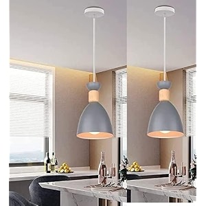 aluminium hanging with bulbpendent light for restaurantbedroom living room -grey pack of 2