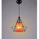 Diamond Design Pendant Lamp with Bulb/Hanging Lamp/Ceiling Light for Bedroom, Living Room, Restaurants, Dining, Coffee Shop, Home and Office, Diamond with Orange PVC Glass, Black