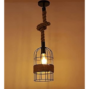 rope ceiling hanging lamp light with bulb black and beige